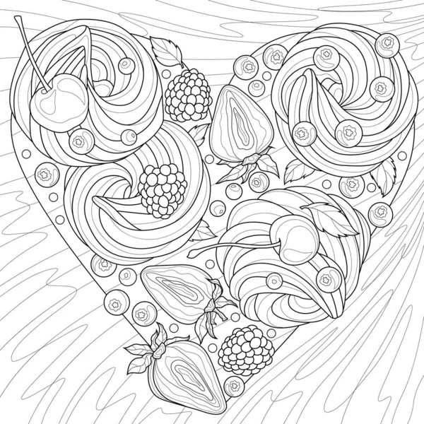 Homemade Apple Marshmallow Shape Heart Coloring Book Antistress Children Adults — ストックベクタ