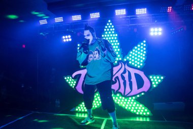 Twiztid, 23 Nisan 2022 'de Livonia, Michigan' daki Burton Malikanesinde canlı performans sergiliyor.