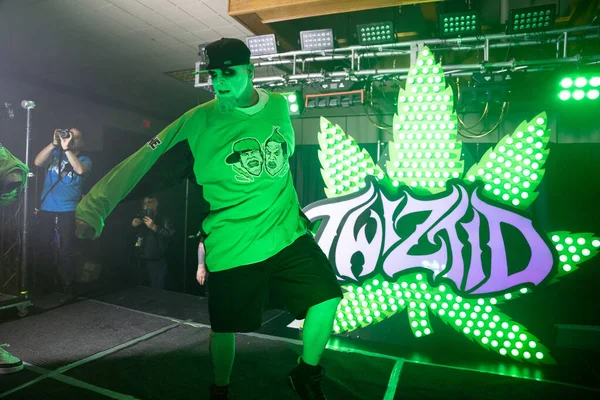 Twiztid, 23 Nisan 2022 'de Livonia, Michigan' daki Burton Malikanesinde canlı performans sergiliyor.