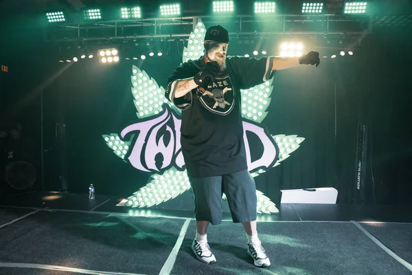 Twiztid, 23 Nisan 2022 'de Livonia, Michigan' daki Burton Malikanesinde canlı performans sergiliyor.