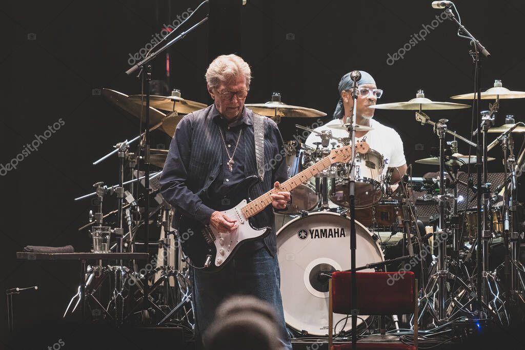 Eric Clapton performs with special guest Jimmie Vaughan at the Little Caesar's Arena in Detroit, Michigan on 9-10-2022