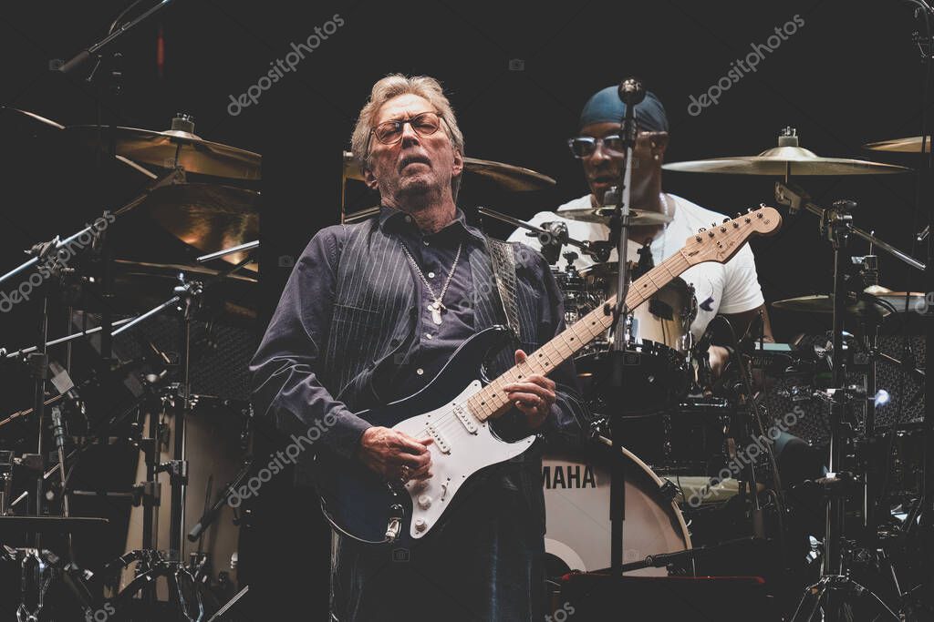 Eric Clapton performs with special guest Jimmie Vaughan at the Little Caesar's Arena in Detroit, Michigan on 9-10-2022