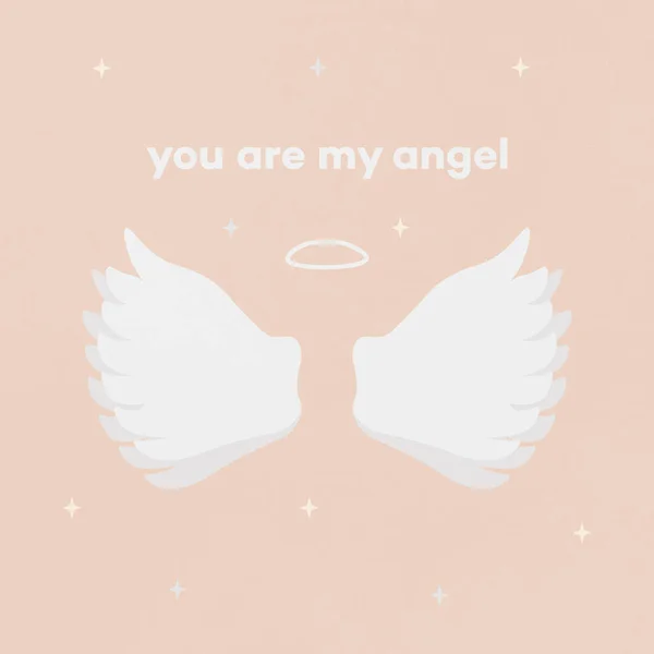 Meu Anjo Cartão Valentine Ilustração Asa Anjo Nimbo Design Para —  Vetores de Stock