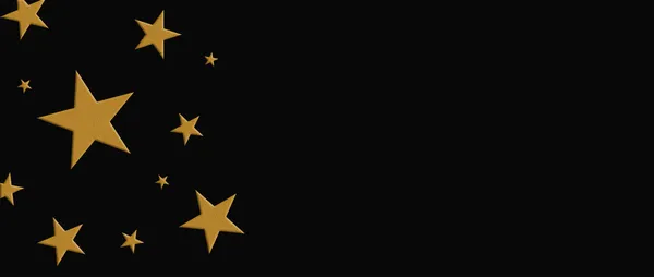 Golden Stars Black Background Panoramic View Rendering — Stock Photo, Image