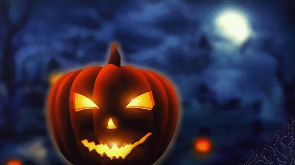 Calabaza Sonriente Sobre Fondo Nocturno Obra Artística Sobre Tema Halloween — Foto de Stock