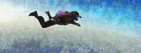 スカイダイバーは雲の上を飛ぶ 広いパノラマビュー 芸術作品 — ストック写真
