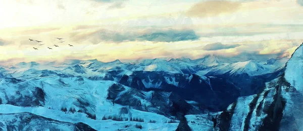 Blick Auf Die Winterlandschaft Winterzeit Künstlerische Arbeit — Stockfoto