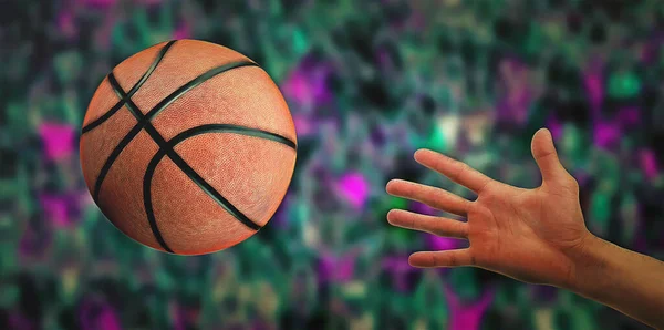 Die Hand Greift Nach Dem Basketball Nahaufnahme Künstlerische Arbeit — Stockfoto