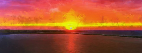 Panoramatický Výhled Západ Slunce Nad Mořem Umělecká Práce — Stock fotografie