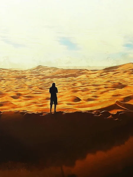 砂漠を背景にした男 砂丘だ 芸術作品 — ストック写真