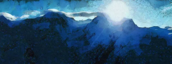 Schneebedeckte Berge Und Strahlende Sonne Künstlerische Arbeit — Stockfoto