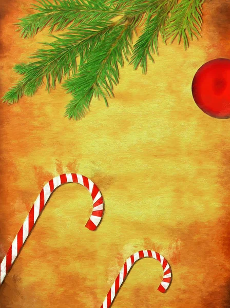 Kerstboom Tak Snoep Bovenaanzicht Kerst Achtergrond — Stockfoto