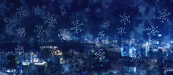 Spadające Płatki Śniegu Tle Nocnego Miasta Sezon Zimowy Nowy Rok — Zdjęcie stockowe