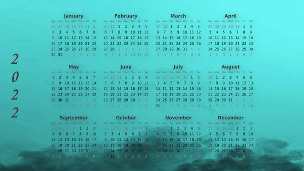 Kalenderblatt 2022 Monate Rauch Auf Türkisfarbenem Hintergrund — Stockfoto