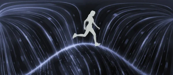 Girl Runs Abstract Wave Virtual Reality Artistic Work — ストック写真