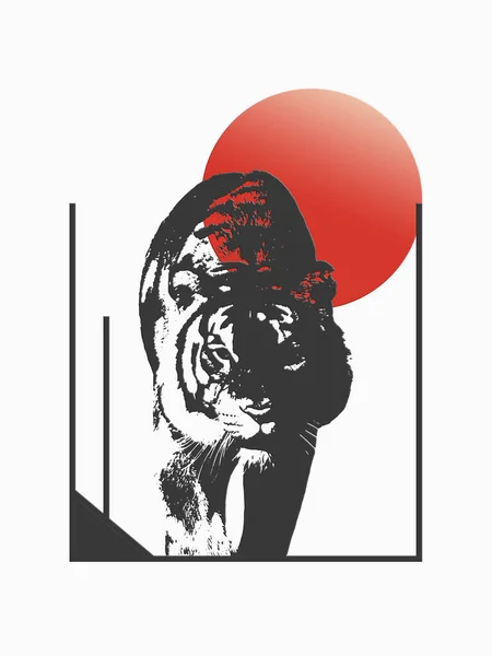 Creeping Tiger Setting Sun Rendering Modern Logo Design — Stock Fotó