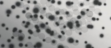 Beyaz arkaplanda siyah bokeh parçacıkları, 3B oluşturma