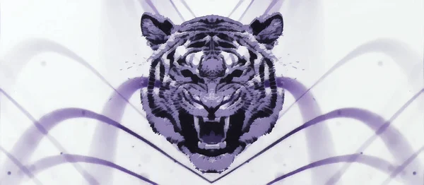 Κεφάλι Τίγρης Στο Φόντο Των Αφηρημένων Μοτίβων — Φωτογραφία Αρχείου