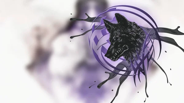 Black Wolf Abstract Sphere Moving Paint Splashes Rendering — 스톡 사진