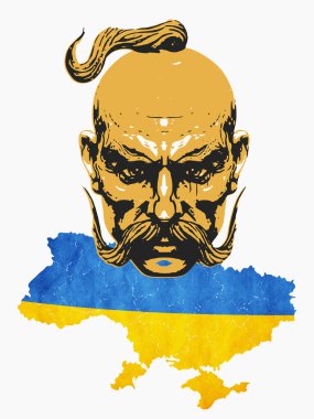 Ukrainian cossack and map of Ukraine, sovereign state, 3D rendering clipart