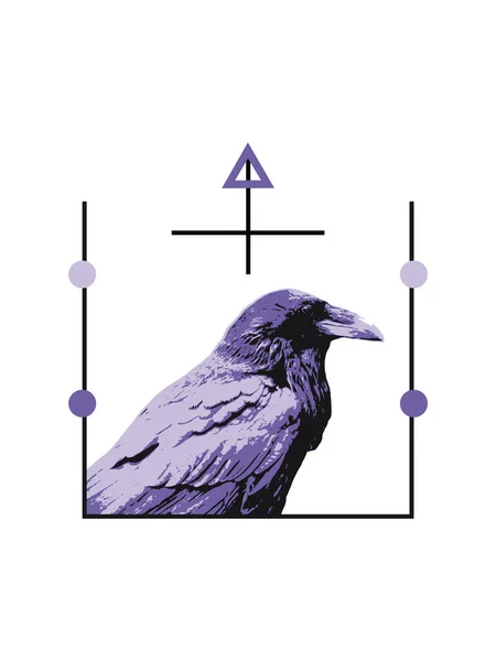 Κοράκι Και Γεωμετρικές Γραμμές Απόδοση Εικονογράφηση Για Χρήση Εκτύπωση Λογότυπο — Φωτογραφία Αρχείου