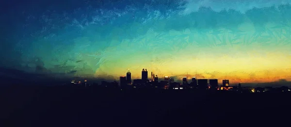 夜空を背景にした高層ビル群のシルエット — ストック写真
