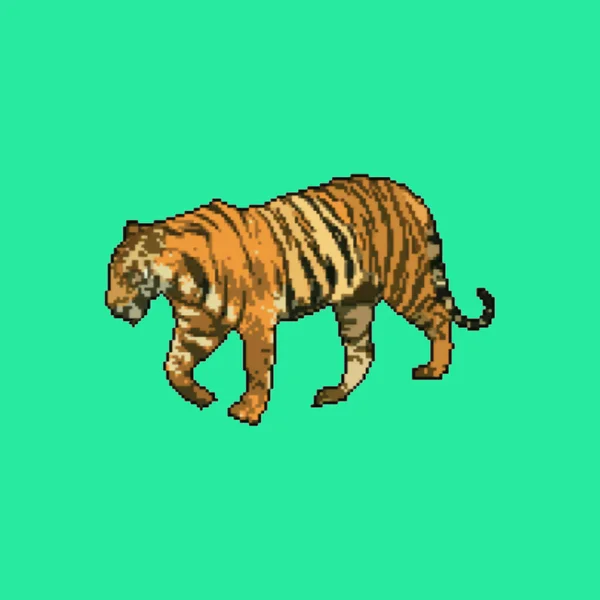 Pixel portrait of a tiger, 8-bit character on a green background