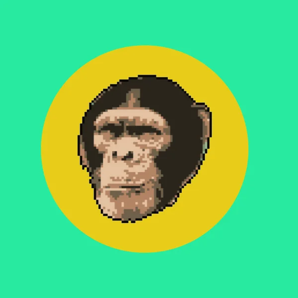 Pixel portrait of a monkey in a circle, 8-bit character, green background