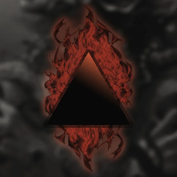 Triangle on abstract fire background, black and red, 3D rendering