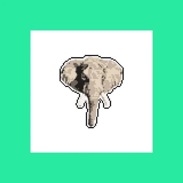 Pixel African elephant, isolated object, 8-bit drawing on a yellow background