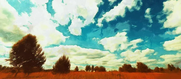 Thick Clouds Field Panoramic View Artwork — 스톡 사진