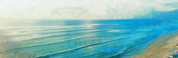 Ocean Waves Wash Beach Panoramic View Summer Season — Stockfoto