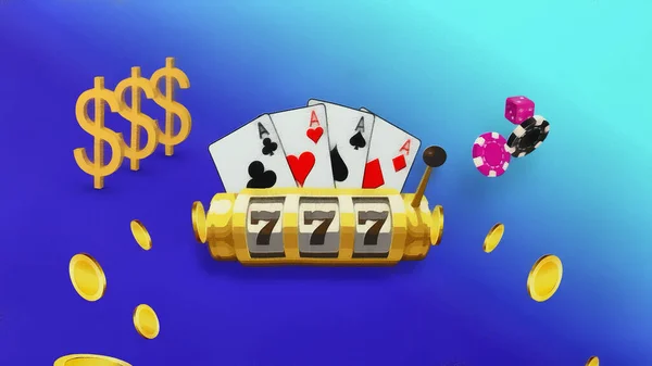 Casino Jackpot Blue Background Slot Machine Falling Coins Artwork — Stockfoto