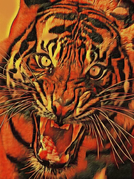 Великий Агресивний Тигр Крупним Планом Художня Робота Тему Диких Тварин — стокове фото