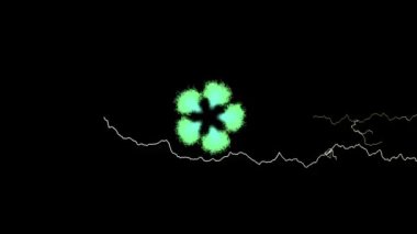Abstract green spiral in motion, lightning strikes. Black background