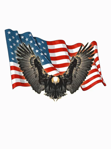 Eagle on the background of the flag of America, 3D rendering