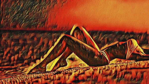 一个穿着比基尼的女人躺在海滩上 旅行和度假 — 图库照片