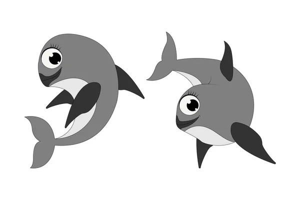 Lindo Vaquita Peces Animales Dibujos Animados Simple Vector Ilustración — Vector de stock