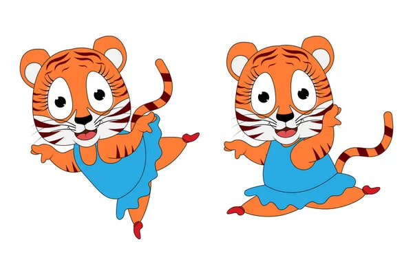 Cute Tiger Animal Cartoon Ballerina Vector Graphics