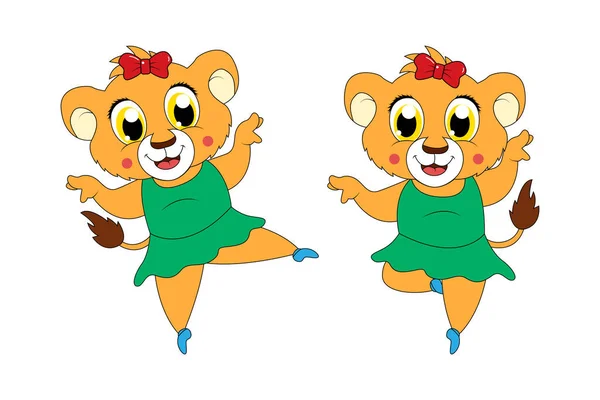 Bonito Leão Animal Cartoon Bailarina — Vetor de Stock