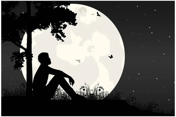 Hombre Lindo Silueta Luna — Vector de stock