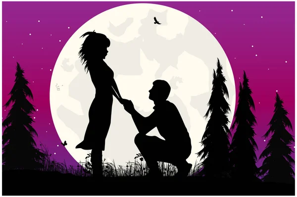 Cute Couple Fall Love Silhouette — Stock Vector