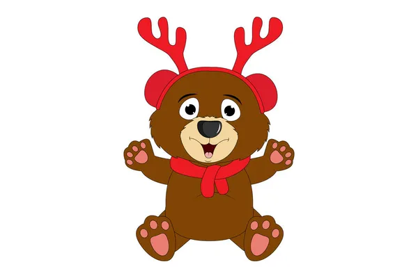 Lindo Oso Animal Dibujos Animados Navidad — Vector de stock