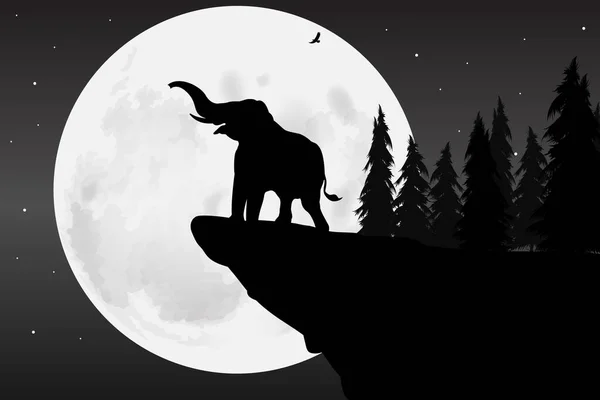 Niedlicher Elefant Und Mondsilhouette — Stockvektor