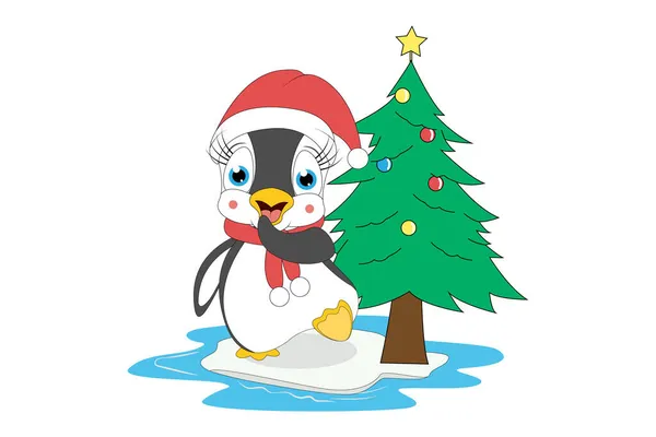 Niedlicher Pinguin Cartoon Weihnachten — Stockvektor