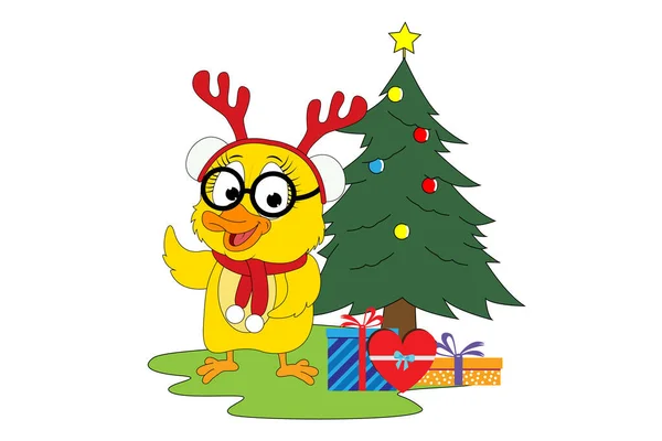 Niedliche Ente Cartoon Auf Weihnachten — Stockvektor