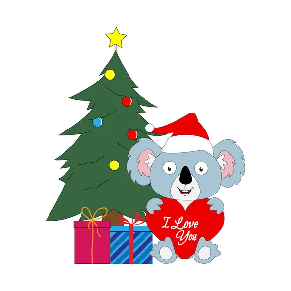 Niedlicher Koala Animal Cartoon Weihnachten — Stockvektor