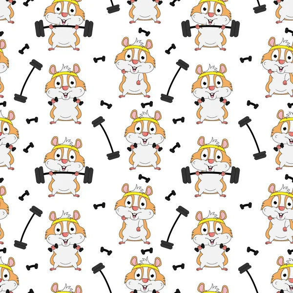 Bonito Hamster Desenho Animado Esporte Padrão —  Vetores de Stock