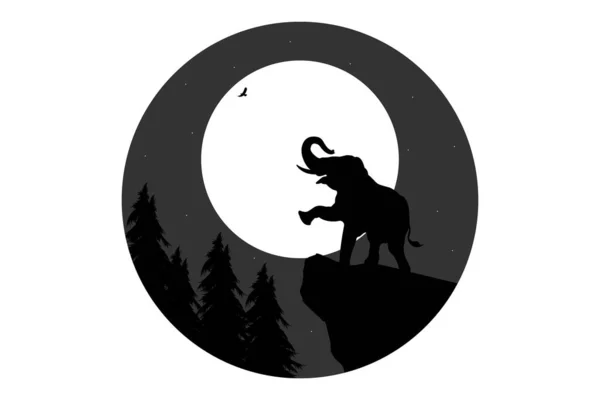 Schattig Olifant Maan Silhouet — Stockvector