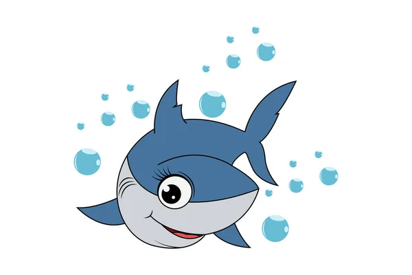 Bonito Tubarão Animal Cartoon Ilustração —  Vetores de Stock